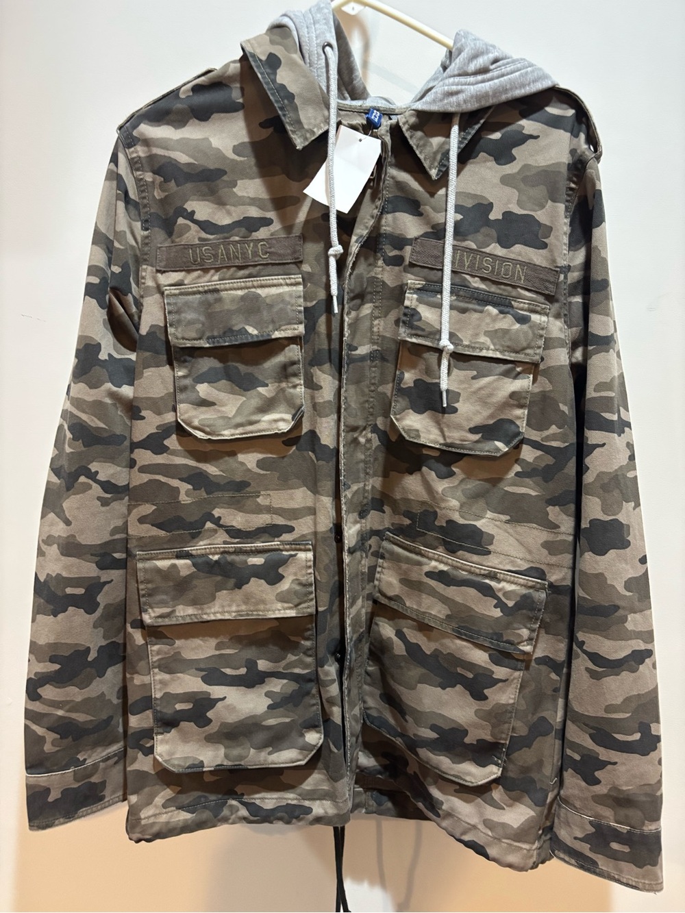 H&M Men's Camouflage Field Jacket with Grey Hood NWT Deadstock Y2K - Picture 11 of 14